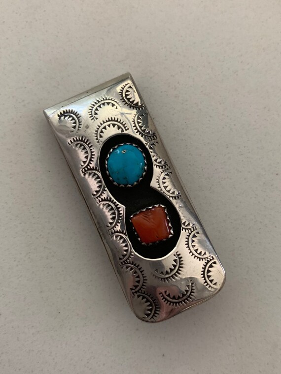 Sterling, Turquoise and Coral Money Clip