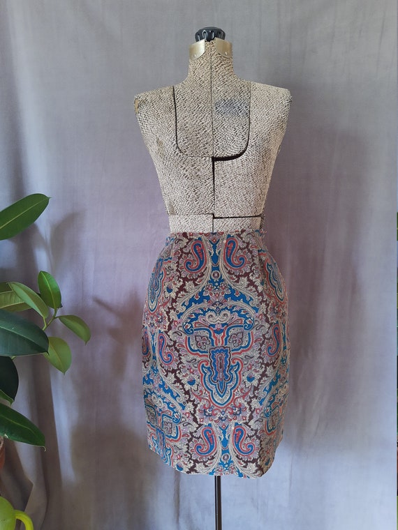 Knee Length Tapestry Print Skirt in Dark Gem Tones/Vi… Gem