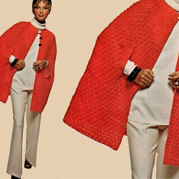 1970s Crocheted Long or Short Cape/ Vintage Coats and Clark Pattern