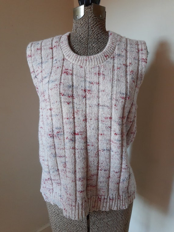 70s Beige, Maroon and Gray Ribbed Knit Space Dyed… - image 3