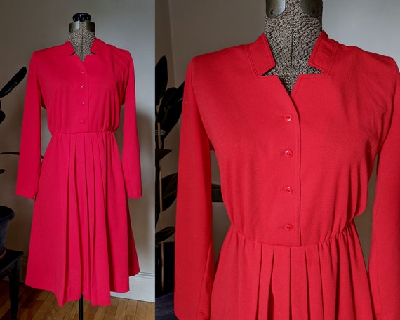 Tomato Red Pleated Dress/ Long Sleeve/ Below the Knee/ Pull on Shirt Waist/medium - Etsy Tomato Red Pleated Dress/ Long Sleeve/ Below the Knee/ Pull on Shirt Waist/medium - Etsy