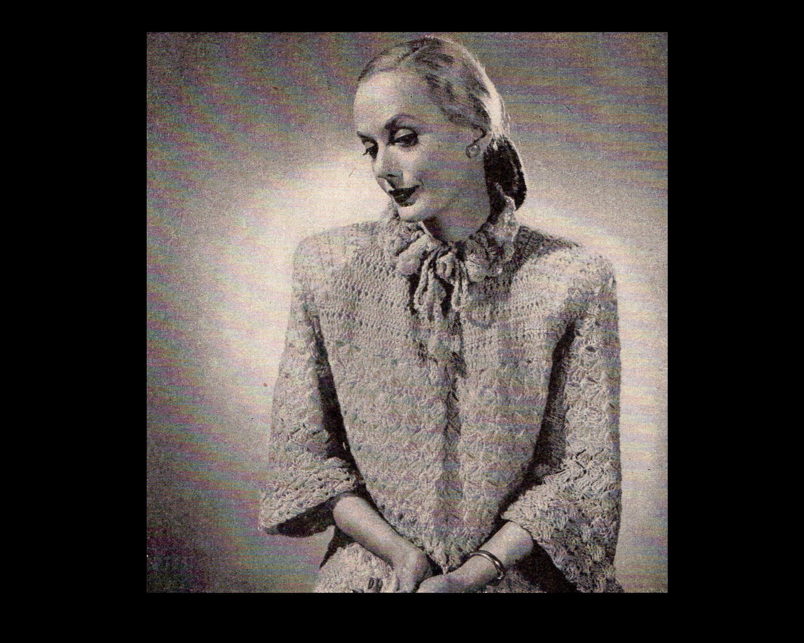 Crochet Ruffle Jacket 1940s Pattern Fancy Crocheted Bed Jacket With Ruffled Collar/ Lacy Open ...