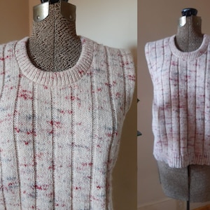 70s Beige, Maroon and Gray Ribbed Knit Space Dyed Sweater Vest/ Vintage Arcylic Sleevless Top/ Vintage Mens Wear/  Size Medium