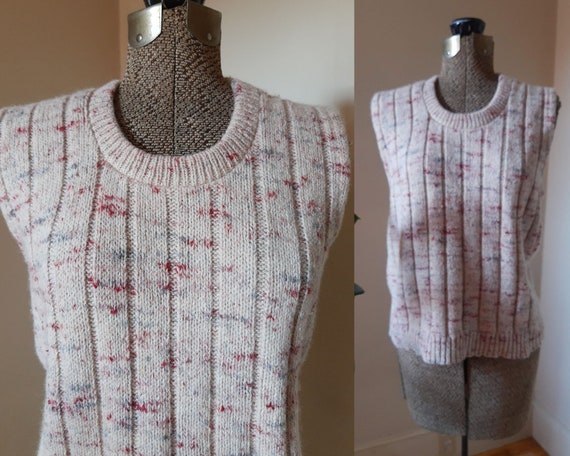 70s Beige, Maroon and Gray Ribbed Knit Space Dyed… - image 1