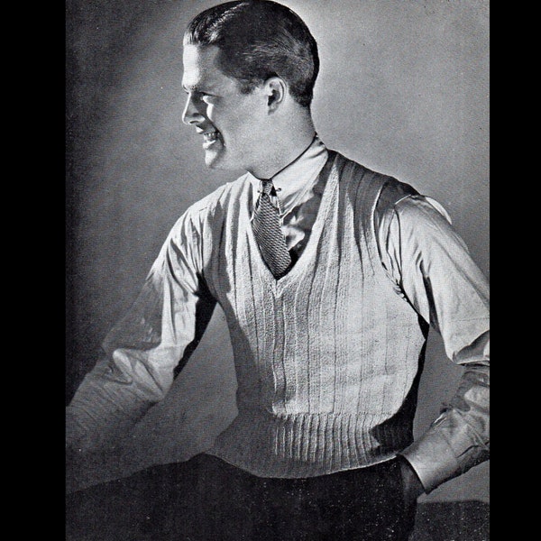 1930s Classic Men's Ribbed Knitted V-Neck "Andover" Sweater Vest/ 1934 Minerva Men's Book