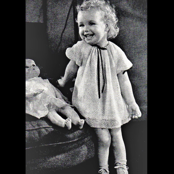 A Toddlers Dress in Knot Stitch Crochet/ 1940s Pattern for Lace Dress with Ribbons