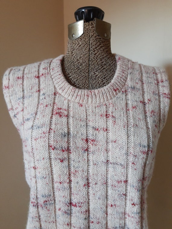 70s Beige, Maroon and Gray Ribbed Knit Space Dyed… - image 4