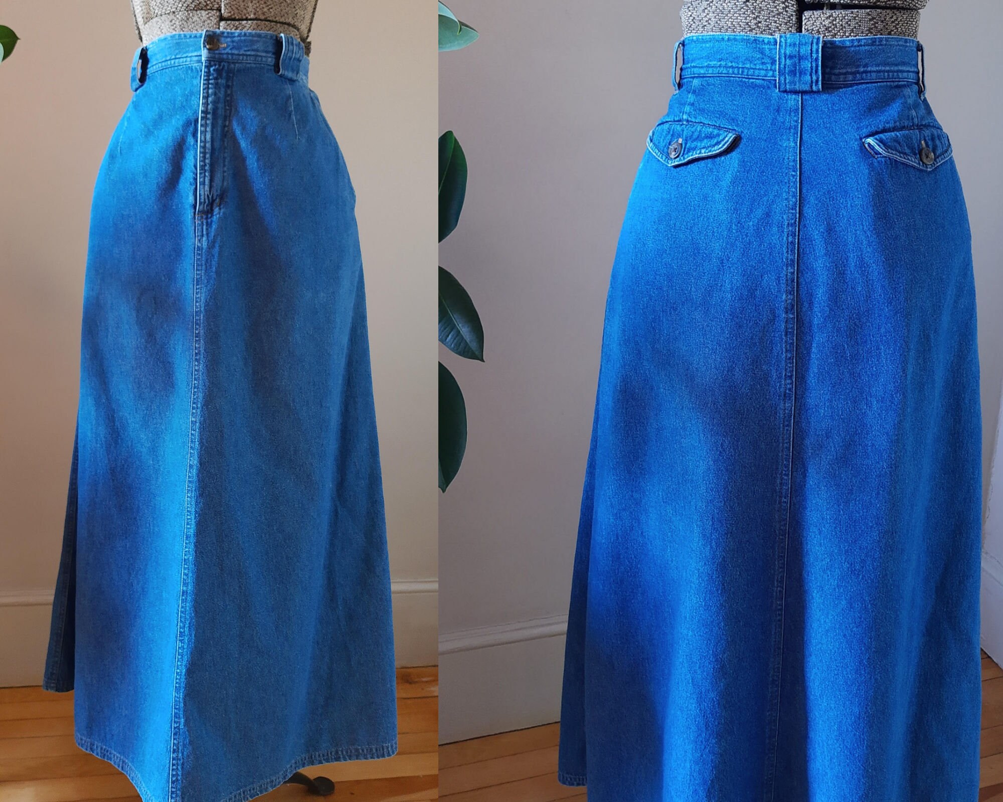 Ankle Length Denim Skirt in Medium Blue 