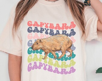Capybara Shirt Garment Dyed Comfort Colors® Shirt Capybara Gift Retro Wavy Text Capybara Aesthetic T Shirt