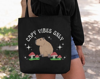 Capybara Tote Bag Capybara Gifts Mushroom Tote Bag Retro Tote Bag Capybara Capy Vibes Only Gifts For Teens Gift For Tweens Capybara Lover