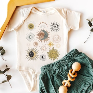 Boho Baby Sun and Moon Bodysuit Whimsigoth Baby Mystical Baby Clothes Hippie Baby Bodysuit Dark Cottagecore Dark Hippie Occult Witchy Baby