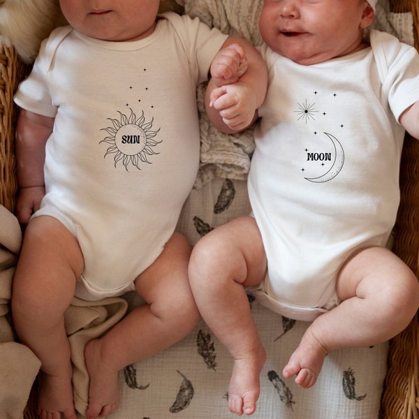 Sun and Moon Bodysuit Minimalist Baby Twin Bodysuits Gender Neutral Mystical Baby Multiples Gifts Best Friends Baby Bodysuit Boy Girl Twins