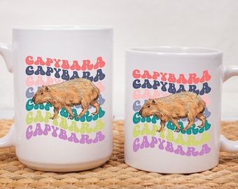 Capybara Mug, Capybara Gift, Capybara Lover, Capybara Coffee Mug, Large Coffee Mug, Retro Wavy Text Aesthetic Mug, 11oz Mug Mug, 15 Oz Mug,