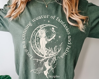 Donker zeemeerminshirt vrouwen Sapphic Shirt Sappho Quote Dark Academia Shirt Mermaidcore kleding Griekse mythologie Sirencore Oceaan geïnspireerde trots