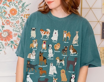 Hunderasse Shirt, Hunderassen Shirt, Hunderassen Shirt, Hundearten, Tier Liebhaber Geschenk Hunde Tshirt Frauen Neutral Erwachsene Shirts Mops Greyhound Dackel Labrador Mops Corgis