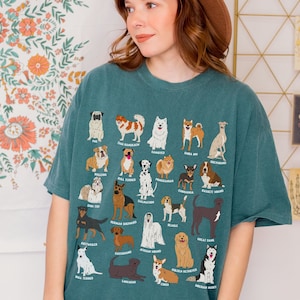Dog Breed Shirt, Dog Shirt Types of Dogs Animal Lover Gift Dog Tshirt Women Neutral Adult Shirts Pug Greyhound Dachshund Labrador Pug Corgi
