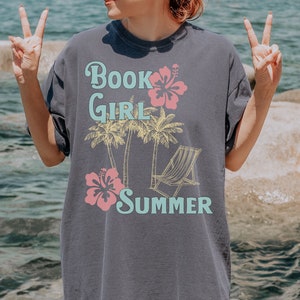 Book Girl Summer Hibiscus Shirt, Coconut Girl Shirt Preppy Bookish Stuff Mermaidcore Clothing Summer Time Shirt Beachy Reading Tshirt