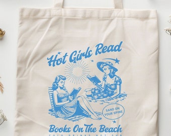 Hot Girls Read Books on The Beach Cotton Tote Bag Bookish Tote Bag Bookish Things Smut Reader Romance Reader Romantasy Coconut Girl Tote Bag