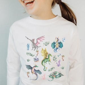 Dragon Shirt Kids Long Sleeve Tee, Fairytale Shirt, Fantasycore Kids Clothes Dragon Shirts for Girls, Cottagecore Dragon Birthday Party