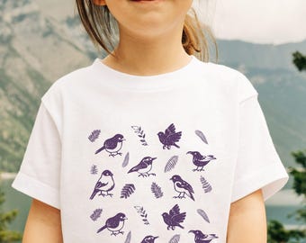 Bird Shirt Kids Nature Lover Gift, Toddler Bird Shirt, Linocut Shirt Kids Cottagecore Clothes Girl, Bird Watching Ecology Shirt Kids
