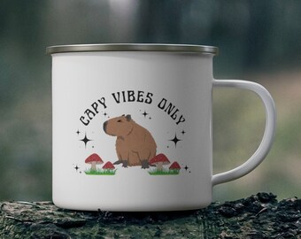 Capybara Enamel Camp Mug, Capybara Coffee Cup, Capybara Gifts, Cottagecore Mug, Mushroom Camp Mug, Mushroom Coffee Cup, Retro Coffee Cup