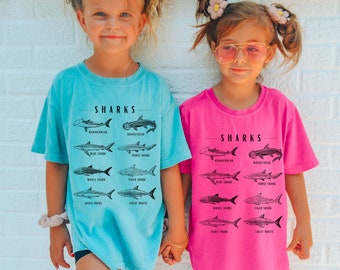 Shark Shirt for Kids, Comfort Colors Beachy Shirts Kids Gender Neutral Kids Clothes Whale Shark TShirt Great White Shark Nurse Shark