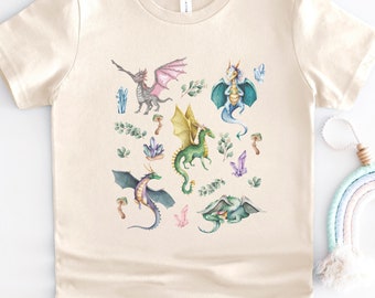 Dragon Shirt Kids Crystals Shirt Cottagecore Mushroom Shirt Fairycore Clothes Forestcore Toddler Girl Fairy Tale Dragon Birthday Party Shirt