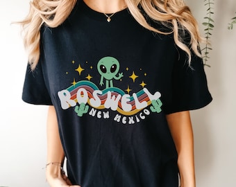 Camiseta retro de extraterrestre con colores cómodos de Roswell, Nuevo México, camiseta de criptozoología, camiseta de extraterrestre, camiseta ovni, camiseta gráfica de viaje estética del suroeste