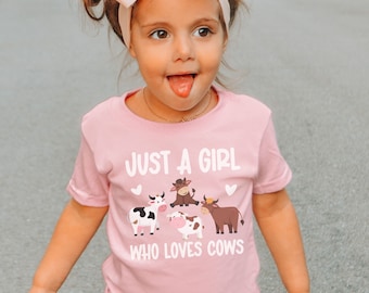 Cow Shirt for Girls Toddler Cow Tshirt Animal Lover Gifts Cow Gift for Kids Cow Birthday Farm Party Just A Girl Who Loves Cows
