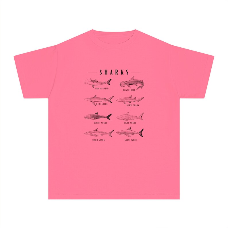 Shark Shirt for Kids, Comfort Colors Beachy Shirts Kids Gender Neutral Kids Clothes Whale Shark TShirt Great White Shark Nurse Shark Crunchberry