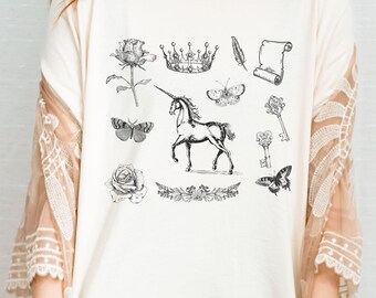 Romantic Academia Shirt: Regency Romance Tee, Knight Castlecore Princesscore Royalcore Fairy Grunge Gothic Clothes, Ren Faire Unicorn Shirt