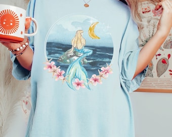 Mermaidcore Shirt Mermaid Core Comfort Colors Shirt BOHO Beachy Shirts Coconut Girl Oceancore Hibiscus Shirt Mystical Moon Beach Shirt