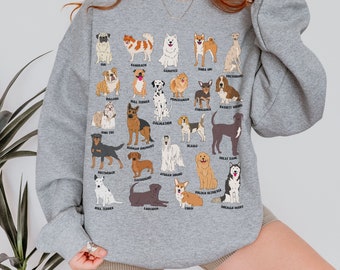 Dog Sweatshirt, Dog Breed Shirt Dog Shirt Types of Dogs Animal Lover Gift Neutral Adult Shirts Pug Greyhound Dachshund Lab Corgi Great Dane