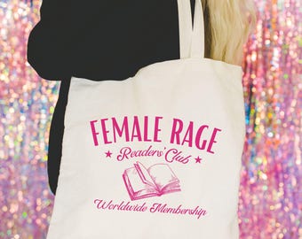 Female Rage Readers Club Tote Bag, Feminist Tote Leftist Gift Book Club Gifts Library Tote Women's Empowerment Book Core Reading Tote Bag