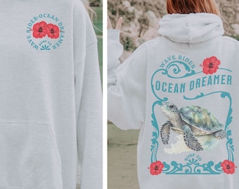 Sea Turtle Hoodie Hibiscus Shirt Ocean Beach Hoodie OceanCore Coconut Girl Ocean Inspired Style Preppy Stuff Beachy Sweatshirt Ocean Animals