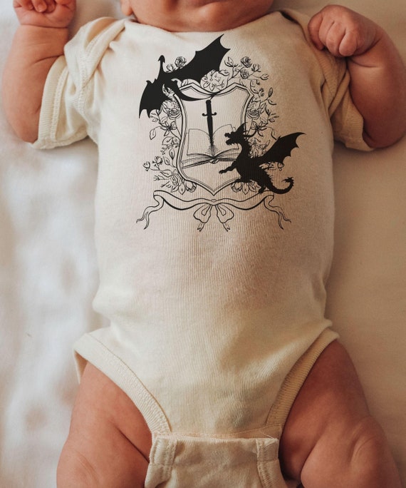 Fantasy Book Dragon Baby Bodysuit, Castlecore Medieval Bodysuit Romantasy Bookish Baby Shower Gift, Whimsigoth Gothic Baby Clothes