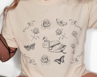 Shirt zwaan, romantisch Academia-shirt Ballet Academia Coquette Kleding Royalty Core Princesscore Castlecore Fairy Grunge-T-shirt Ren Fair Shirt