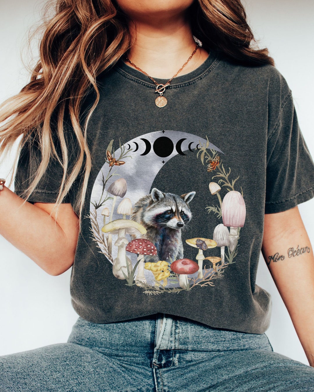 Raccoon Shirt Dark Cottagecore Moth Shirt Mushroom Shirt Moon - Etsy