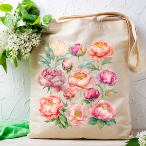 Peony Tote Bag, Peonies Bag, Cottagecore Tote Bag, Floral tote bag, BOHO tote Bag, Cute Tote Bags, Pretty Tote Bags, Peony Lover Gift Bag