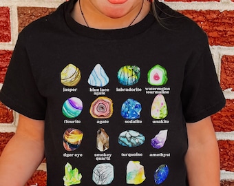 Kids Crystal T-shirts, Crystal Shirt For Toddlers, Gem and Mineral Shirt, Educational Gift Interactive Shirt For Kids, Mystical Shirt Girl