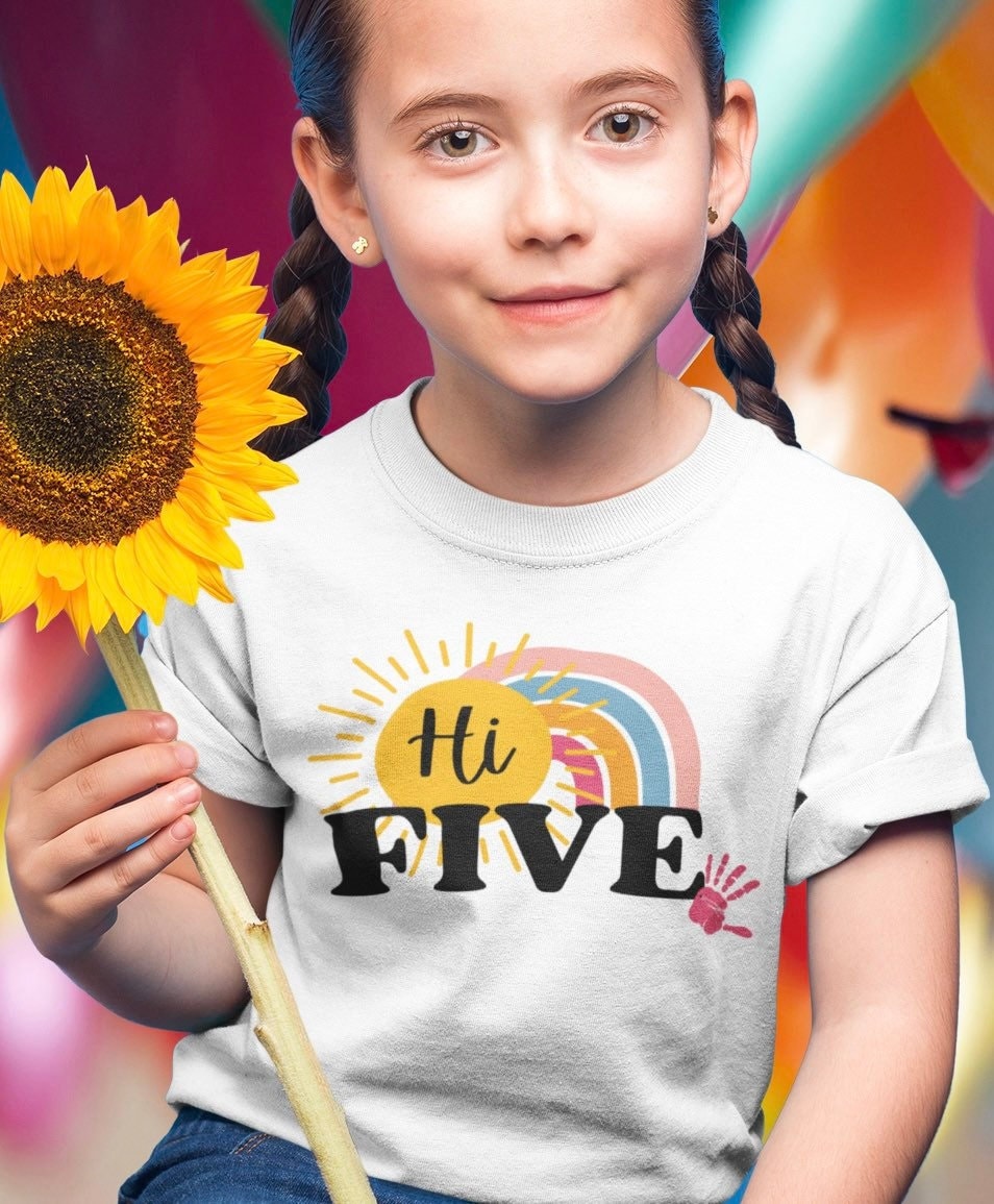 5th Birthday Shirt Girl Hi Five Birthday Five Birthday Rainbow Birthday