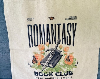 Borsa tote Romantasy Book Club, regali per lettori di romanzi fantasy, borsa tote per lettura, borsa da biblioteca, borsa tote Book Tropes