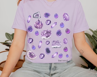 Amethist shirt edelsteen en mineraal shirt kristal shirt februari geboorte maand cadeau, geologie shirt Royalcore oud geld muesli meisje NatureCore T-shirt
