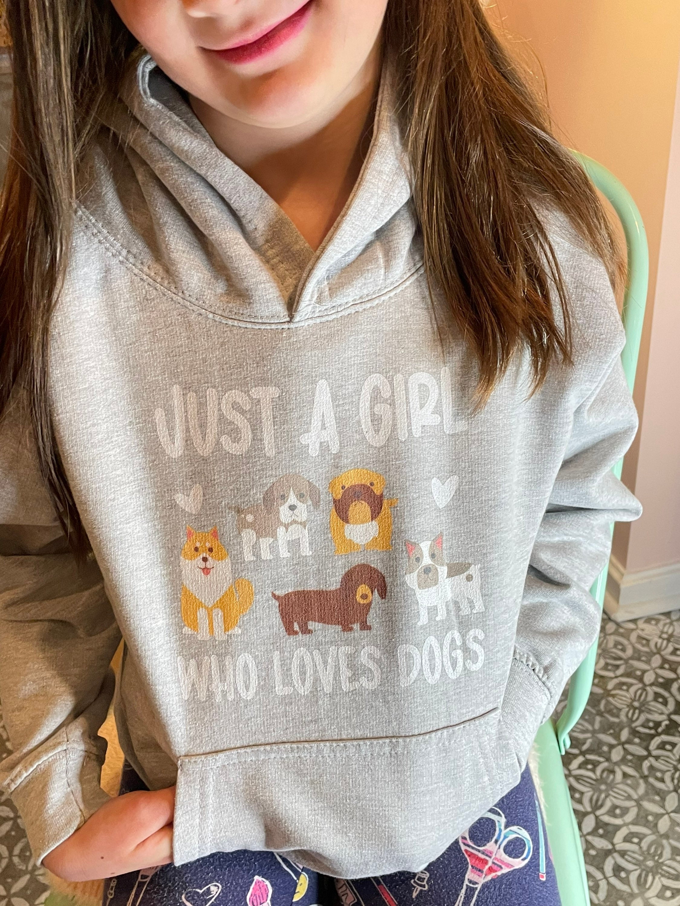 Girls Hoodie, Just A Girl Who Loves Dogs, Cozy Kids Sweatshirt, Youth Dog Sweatshirt Hoodie, Dog ...