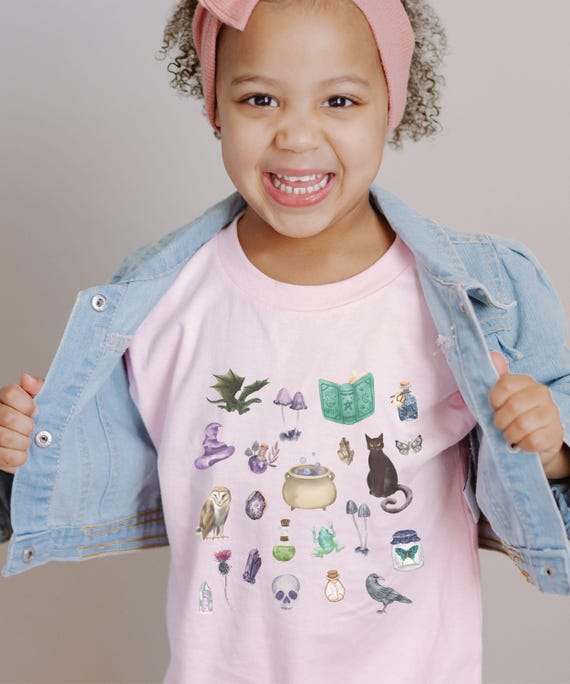 Dark Academia Witchy Shirt for Toddler and Kids, Kids Halloween Shirt, Dragon Shirt Witches Brew Potion Tee Kids Crystal Fairy Book Clothing
