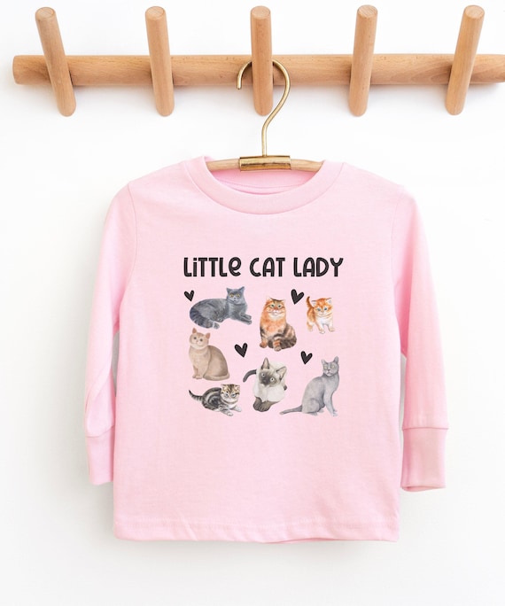 Little Cat Lady Long Sleeve Toddler Tee, Cat Shirts for Kids Cat