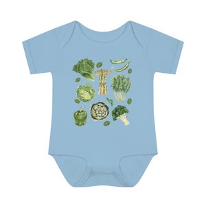 Veggie baby Bodysuit Vegetable Shirt for Baby Vegetable Bodysuit Gardening Baby Clothes CottageCore Baby Clothes Gender Neutral Baby Gift Light Blue