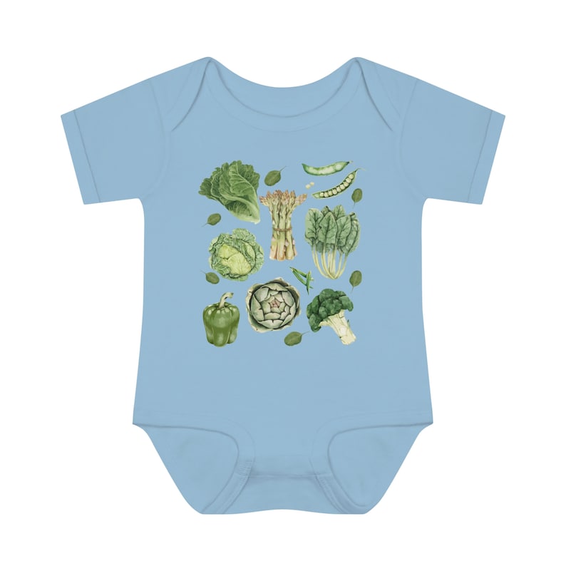 Veggie baby Bodysuit Vegetable Shirt for Baby Vegetable Bodysuit Gardening Baby Clothes CottageCore Baby Clothes Gender Neutral Baby Gift Light Blue
