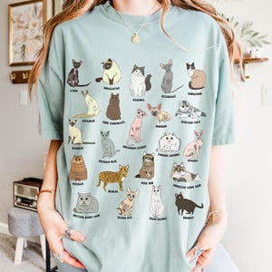 Cat Breed Shirt, Bengal Siamese Persian Ragdoll Cat Shirt Cat Themed Gifts Animal lover Types of Cats Tee Cat Core Clothes Kitten Owner Gift