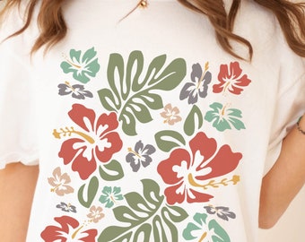 Hibiscus Shirt, Comfort Colors® Shirt Hawaiian Shirt Women Hawaii T Shirt Hibiscus Flower Graphic Tee Tropical Shirts, Oversized Summer Tee